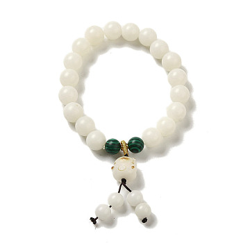 Natural White Jade Bead Bracelets, with Synthetic Malachite Beads
, Buddhist Jewelry, Stretch Bracelets, Inner Diameter: 5.5cm