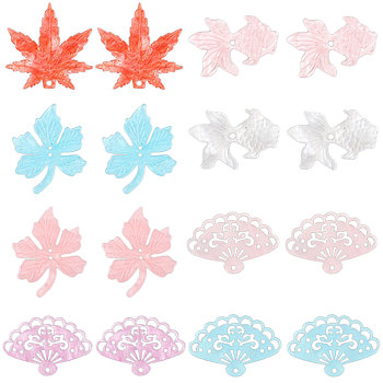 SUNNYCLUE 32 Pcs 8 Style Resin Pendants, Maple Leaf & Fan & Goldfish, Mixed Color, 4pcs/style