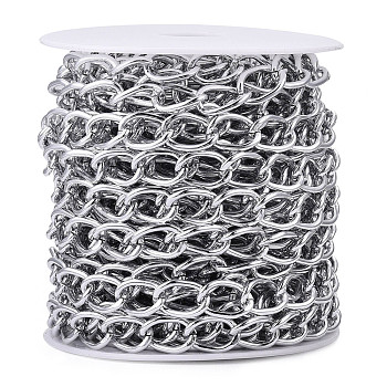 Aluminium Curb Chains, Unwelded, with Spool, Silver, 15x10x2mm, about 32.81 Feet(10m)/Roll