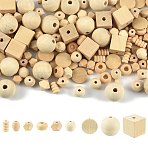 Natural Unfinished Wood Beads, Round Wooden Loose Beads Spacer Beads, BurlyWood, 7~25x7~25x6~25mm, Hole: 2~6mm, 160pcs/set(WOOD-YW0001-98)