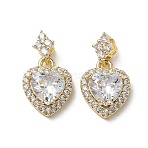 Valentine's Day Brass Micro Pave Clear Cubic Zirconia Charms, Long-Lasting Plated, Heart Charms, Real 18K Gold Plated, 15x12x5.5mm, Hole: 3.6x2.5mm(KK-A299-05G)