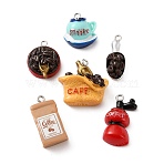 Opaque Resin Pendants, with Iron Loops, Imitation Food, Coffee Theme Charms, Platinum, Mixed Color, 19x10x7mm, Hole: 2mm, about 10pcs/bag(RE-CBA6149-01)