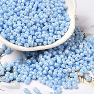 Opaque Colours Luster Glass Seed Beads, Peanut, Cornflower Blue, 6x3.5x3mm, Hole: 1mm, about 7258pcs/pound(SEED-B001-01A-07)
