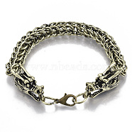 Men's Alloy Wheat Chain Bracelets, with Lobster Claw Clasps, Dragon, Antique Bronze, 8-1/2 inch(21.5cm)(X-BJEW-T014-09AB)