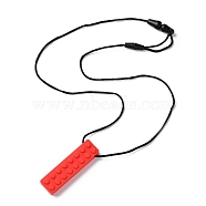 Building Blocks Food Grade Silicone Pendant Molar Stick Nursing Necklaces, Chewing Beads For Teethers, Red, 425~791x1.5mm, Pendants: 71.5x19.5x12.5mm(SIL-Z004-01C)