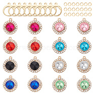AHADERMAKER DIY Rhinestone Flat Round Drop Earring Making Kit, Including Alloy Charms, 304 Stainless Steel Leverback Earring Findings & Jump Rings, Mixed Color, 96Pcs/box(DIY-GA0003-94)