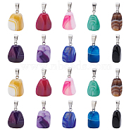 Natural Banded Agate/Striped Agate Pendants, Dyed, with Stainless Steel Snap On Bails, Cuboid, Stainless Steel Color, Mixed Color, 20~23x9~13x9~13mm, Hole: 3~4x7~8.5mm, 20pcs/box(G-GA0001-03)