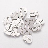 Mother's Day Theme, 304 Stainless Steel Charms, Heart with Word MOM, Stainless Steel Color, 13x14x1mm, Hole: 1.5mm(STAS-Q201-T424)