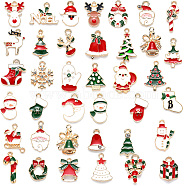 Alloy Enamel Pendants, for Christmas, Light Gold, Mixed Color, 12~27x7.5~19x1~3mm, Hole: 1.4~2mm, 38pcs/set(ENAM-YW0001-16)