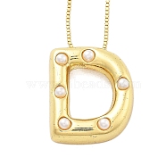 Brass & Plastic Pearl Letter Pendant Box Chain Necklaces for Women, Real 18K Gold Plated, Letter D, 17.64 inch(44.8cm)(NJEW-U017-01G-04)