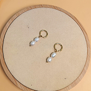 Stylish Stainless Steel and Freshwater Pearl Hoop Earrings for women, Golden(KW1377-2)