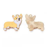 Alloy Enamel Pendants, Cadmium Free & Lead Free, Light Gold, Welsh Corgi, Lemon Chiffon, 23x24.5x1mm, Hole: 1.6mm(X-ENAM-S127-014B-RS)