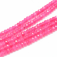 Natural White Jade Bead Strands, Dyed, Faceted, Rondelle, Hot Pink, 4~5x3mm, Hole: 0.5mm, about 115~120pcs/strand, 13.39~13.98 inch(34~35.5cm)(X-G-R343-2x4-23)