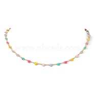 Real 18K Gold Plated Brass Enamel Heart Link Chain Necklaces, Colorful, 15.67 inch(39.8cm)(NJEW-JN04533)