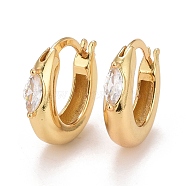 Clear Cubic Zirconia Horse Eye Hoop Earrings, Brass Chunky Earrings for Women, Cadmium Free & Nickel Free & Lead Free, Real 18K Gold Plated, 16.5x3~4mm, Pin: 1.1~1.9x0.5mm(EJEW-C022-15G)