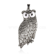 Alloy Enamel Big Pendants, Owl, with Jet Rhinestones, Antique Silver, 57x25x12mm, Hole: 2mm(PALLOY-J218-147AS)
