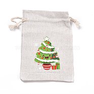 Christmas Cotton Cloth Storage Pouches, Rectangle Drawstring Bags, for Candy Gift Bags, Christmas Tree Pattern, 13.8x10x0.1cm(ABAG-M004-02P)