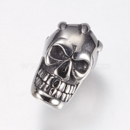 304 Stainless Steel Beads, Skull, Antique Silver, 14x8x8mm, Hole: 2mm(STAS-F144-108AS)