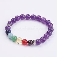 Natural Gemstone Beads Stretch Bracelets, with Donut Tibetan Style Alloy Spacer Beads, 1-7/8 inch~2 inch(49~51mm)(BJEW-JB02947-05)