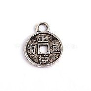 Feng Shui Tibetan Style Alloy Coin Pendants, Lead Free & Cadmium Free, Antique Silver, 13x10x1mm, Hole: 2mm(PALLOY-ZN60624-AS-RS)