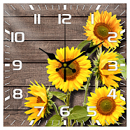 MDF Printed Wall Clock, for Home Living Room Bedroom Decoration, Square , Flower, 300x300mm(HJEW-WH0059-002)
