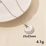 304 Stainless Steel Flat Round Pendant Necklace for Women, Cable Chain Necklaces(SM6724-7)