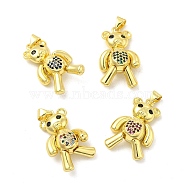 Brass Micro Pave Cubic Zirconia Pendants, Bear with Heart Charm, Mechanical Charm, Golden, Mixed Color, 29x16x8.5mm, Hole: 4.5x3mm(KK-H441-06G)