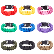 9Pcs 9 Colors Survival Polyester Cord Bracelets Set with Plastic Clasps for Hiking Camping Outdoor, Mixed Color, 9-1/8 inch(23.1cm), 1Pc/color(BJEW-AN0001-60)
