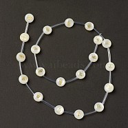 Natural Freshwater Shell Beads Strands, with Brass Slices and Enamel, Seashell Color, Flat Round, Hamsa Hand Pattern, 8.5x3.2mm, Hole: 0.7mm, about 20pcs/strand, 15.55''(39.5cm)(BSHE-B005-13G)