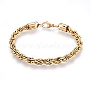 304 Stainless Steel Rope Chain Bracelets, with Lobster Claw Clasps, Golden, 8-5/8 inch(22cm), 7mm(X-BJEW-H574-04G)