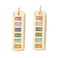 Brass Micro Pave Colorful Cubic Zirconia Pendants,  Cadmium Free & Lead Free, Rectangle, Real 18K Gold Plated, 29x8.5x1.5mm, Hole: 4.4mm(KK-B048-01G)