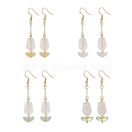 Acrylic Tulip with Glass Leaf Dangle Earrings, Golden 304 Stainless Steel Jewelry for Women, Mixed Color, 63mm, Pin: 0.7mm(EJEW-JE05212)