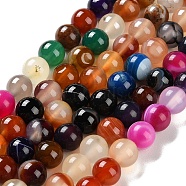 Natural Striped Agate/Banded Agate Beads Strands, Dyed, Round, Mixed Color, 8mm, Hole: 1.2mm, about 24pcs/strand, 7.48''(19cm)(G-Z060-A01-B07)