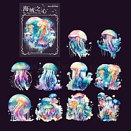 10Pcs Ocean Theme Waterproof PET Decorative Sticker Labels, Self-adhesive Sea Animal Decals, for DIY Scrapbooking, Jellyfish, 60x60mm(PW-WG74366-01)