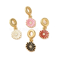 Rack Plating Brass Pave Clear Cubic Zirconia European Dangle Charms, Enamel Flower Large Hole Charms, Real 18K Gold Plated, Cadmium Free & Lead Free, Long-Lasting Plated, Mixed Color, 23mm, Hole: 4.5mm(KK-P279-01G)