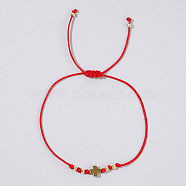 Adjustable Cross & Round Braided Bead Bracelets for Women, Red, 11 inch(28cm)(YI2903-2)