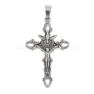 304 Stainless Steel Pendants,  Crucifix Cross Charm, Easter, Antique Silver, 52x32x3.5mm, Hole: 9.5x4.5mm(STAS-D112-04AS-02)