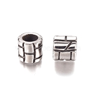 304 Stainless Steel European Beads, Large Hole Beads, Column, Antique Silver, 9.5x9mm, Hole: 6mm(STAS-D175-17AS)