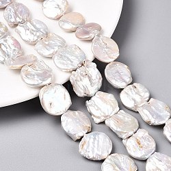 Natural Baroque Keshi Pearl Beads Strands, Button Shape, Flat Round, Seashell Color, 19~26x18~26x4~9mm, Hole: 0.6mm, about 19~20pcs/strand, 15.35~16''(39~40cm)(PEAR-S018-06G)