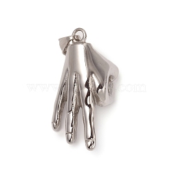 304 Stainless Steel ASL Pendants, Gesture for OK, Stainless Steel Color, 39.5x18x18mm, Hole: 8x5mm(STAS-I132-13P)
