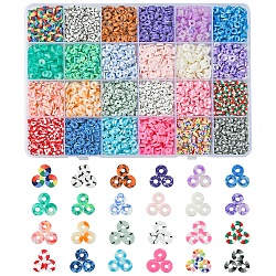 168G 24 Styles Handmade Polymer Clay Beads, Disc/Flat Round, Heishi Beads, Mixed Color, 6x0.5~1mm, Hole: 1.8mm, 7g/style(CLAY-FS0001-38)