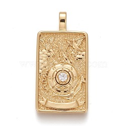 Brass Micro Pave Clear Cubic Zirconia Pendants, Real 18K Gold Plated, Tarot Card Charms, The Wheel of Fortune, Real 18K Gold Plated, 30x15x4mm, Hole: 3~4mm(ZIRC-Z004-01H)