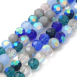Electroplate Glass Beads Strands, Faceted(32 Facets), Half AB Color Plated, Round, Royal Blue, 6x5mm, Hole: 1.4mm, about 100pcs/strand, 20.87''(53cm)(EGLA-P048-A02)