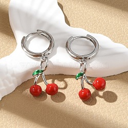 Cherry Brass Enamel Hoop Earrings, Rack Plating, Long-Lasting Plated, Lead Free & Cadmium Free, Platinum, 29.5x11.5mm(EJEW-M077-14P-02)