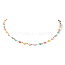 Real 18K Gold Plated Brass Enamel Heart Link Chain Necklaces, Colorful, 15.67 inch(39.8cm)(NJEW-JN04533)