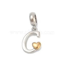 Brass European Dangle Charms, Heart Letter Large Hole Pendants, Platinum & Golden, Letter C, 25.5~30.5mm, Hole: 6mm(KK-Z097-01C-GP)