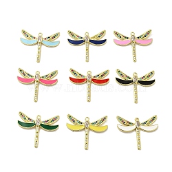 Rack Plating Brass Cubic Zirconia Pendants, with Enamel, Long-Lasting Plated, Lead Free & Cadmium Free, Real 18K Gold Plated, Dragonfly, Mixed Color, 25.5x30x3mm, Hole: 1.6mm(KK-Q803-03)