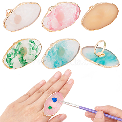 CHGCRAFT 5Pcs 5 Colors Adjustable Resin Platette Rings, Imitation Agate, with Alloy Finger Ring, Nail Art Tool, for Acrylic UV Gel Polish Foundation Mixing, Oval, Mixed Color, 0.2cm, 1pc/color(RJEW-CA0001-07)