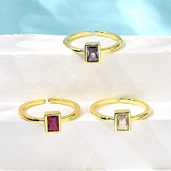 3Pcs 3 Colors Brass Micro Pave Cubic Zirconia Cuff Rings for Women, Rectangle, Real 18K Gold Plated, 7.5mm, Inner Diameter: 17.5mm(RJEW-S399-06G)