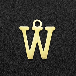 201 Stainless Steel Charms, Laser Cut, Letter, Golden, Letter.W,  12x10.5x1mm, Hole: 1.5mm(STAS-N090-LA061-W)